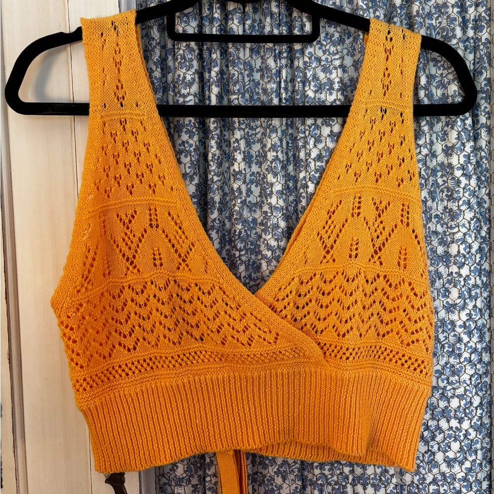 Jolie & Joy Orange Knit Wrap Top